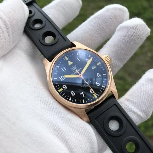 STEELDIVE Bronze Diver Watch 200m NH35A Pilot Automatic Watch NH35 Sapphire Crystal CuSn8 Bronze Pilot Watch C3 Super Luminous