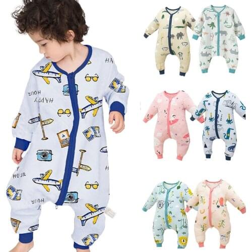 Infant Spring Autumn Cartoon Sleeping Bag Baby Cotton Sleepwear Bedtime Sleepsack Two- Way Zipper Jumpsuit 1-5T Soft Pajamas