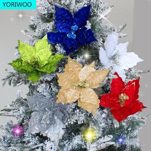 Artificial Christmas Flowers Branch Wedding Fake Flowers Merry Christmas Tree Decorations Home Xmas Ornament Happy New Year Gift