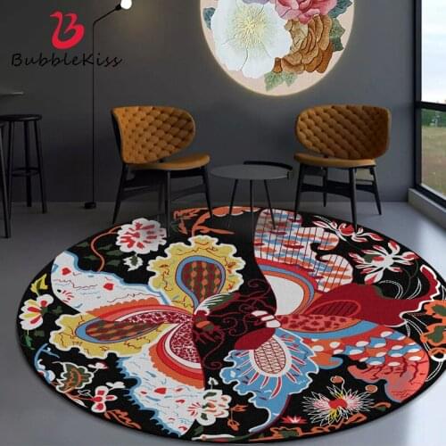 Bubble Kiss Round Carpet Floral Pattern Modern Nordic Design Home Living Room Decoration Rug Bedroom Bedside Non-Slip Floor Mat