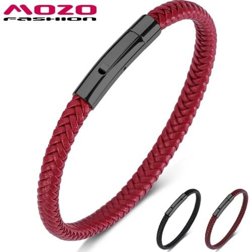 MOZO FASHION 2020 HOT Man Charm Red Leather Rope Mixed Braided Bracelet Simple Style Punk Women Classic Jewelry Gifts 501