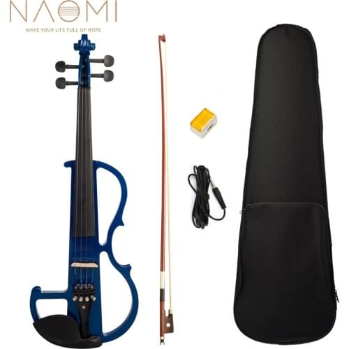 NAOMI Full Size 4/4 Электрическая скрипка 4/4 Electric Violin Fiddle Set W/ Rosin+Bridge+Audio Cable+Brazilwood Bow+Case