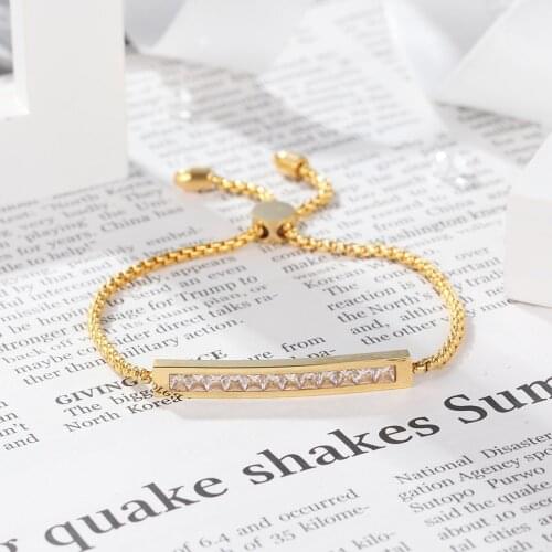 Stainless Steel Party Jewelry Adjustable Bracelet For Women 3mm Cubic Zirconia Gold Color Blacelets & Bangles Gift For Her