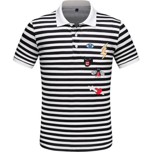 Unisex Arrival High New lightning panther leopard bee Striped Shirts Shirt Hip Hop Skateboard Cotton Polo Top S-L #LL2