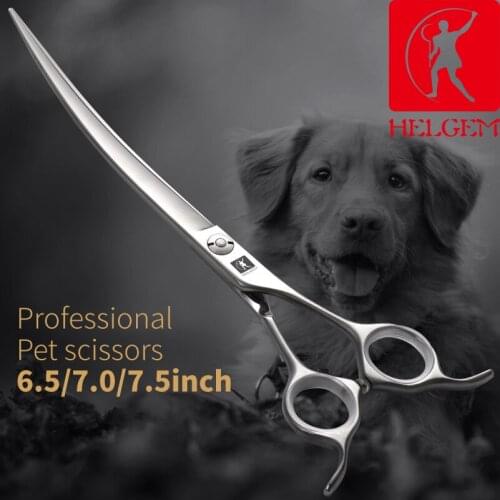 HELGEM Pet Grooming Scissors Stainless Steel 6.5/7.0/7.5 inch Cutting CurvedShears Salon Barber Using Dogs & Cats