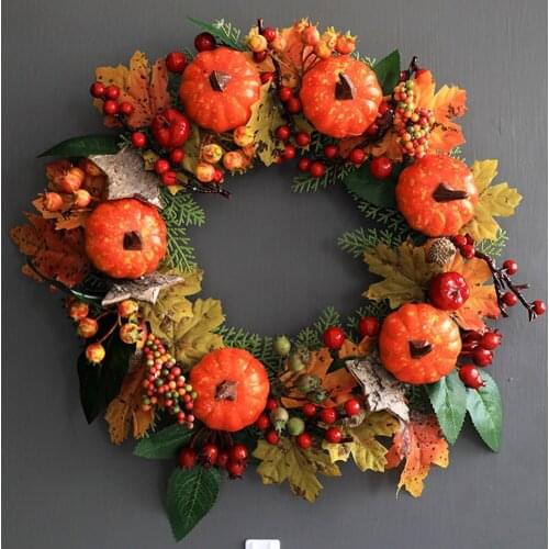 30cm Autumn Artificial Pumpkin Berries Maple Leaves Garland Ornament Hanging HalloweenThanksgiving Festive Supplies Photo Prop
