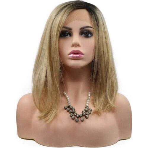 Short Bob Ombre Blonde Wig Lace Front Wigs 2T Dark Root to Blonde Color Straight Synthetic Wig for Black Women Cosplay Party Wig