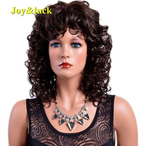 Joy&luck Synthetic Hair Water Wave Brown Wigs With Bangs For Women Natural Shoulder Hair Daily Use High Temperature Fiber Wig