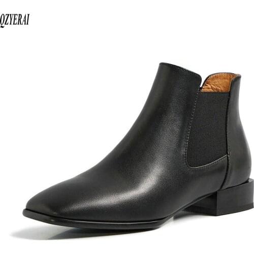 QZYERAI black Ankle boots Genuine leather Female boots Womens boots Autumn and winter cowhide Womens shoes Size 34-40