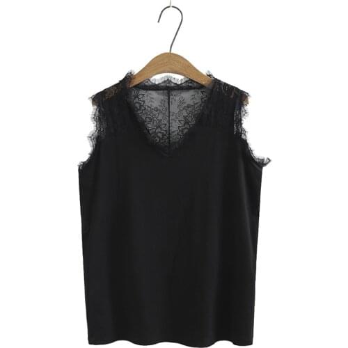 Plus Size 3XL-6XL Womens Black Stretchable Lace Tanks Casual Sleeveless Sexy Vintage Tops