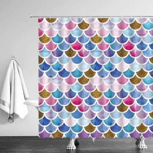 Mermaid Shower Curtain Washable Bath Curtains Squama Printed Polyester Bathroom Curtain Set Home Decoration Screen With 12 Hooks