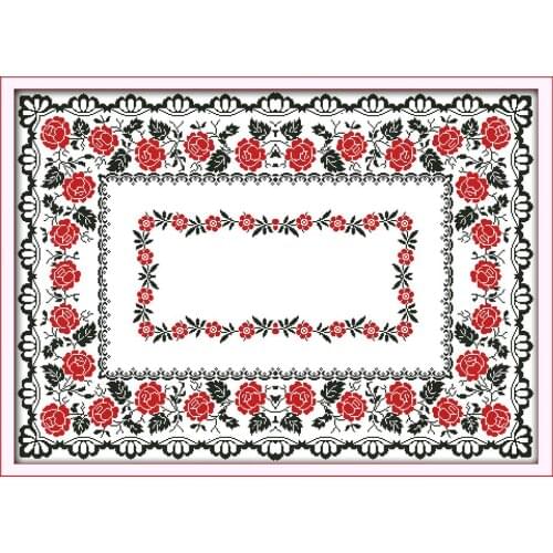 Rose flower tablecloth cross stitch kit count stamped fabric 18ct 14ct 11ct hand embroidery DIY handmade needlework supplies bag