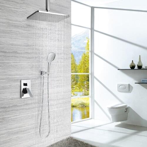 Shower Faucets Bathroom Ceiling Wall Mounted Bath Shower Mixer Big Panel Waterfall Rain Shower Hand 3 Spray Shower Faucet Set