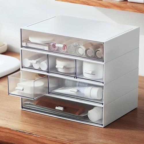 Drawer Cosmetic Organizer Plastic Makeup Storage Box Lipsticks Holder Desktop Sundry Case Combinable Makeup Organizer
