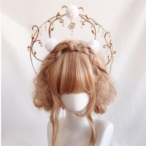 Gold Halo Crown Headband Angel Headpiece Wedding Bride Hair Band Women Headband Virgin Mary Hairball Headdress Hair Accessories