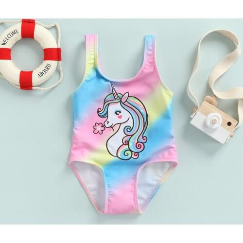 New Arrival Girls Printed Swimming Cartoon Pony Print One-Piece Swimsuit Fashion Ruffled Stand Collar Halter Triangle Swimsuit