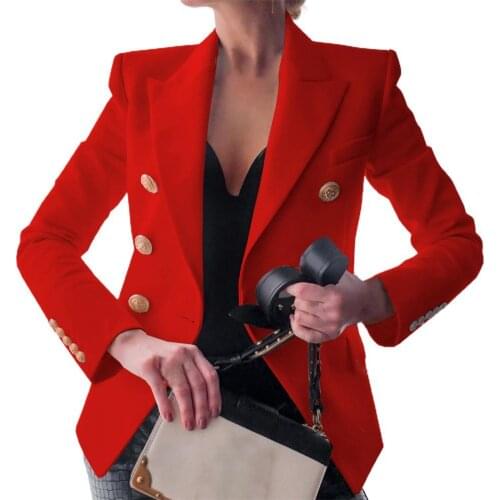 Office Lady Blazer Solid Color Double Breasted Autumn Winter Long Sleeve Lapel Suit Jacket for Working