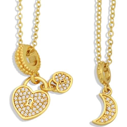 CZ Crystal Moon Heart Adjustable Necklace Women Love Basket Pendant Jewelry Fashion Temperament Crescent collier femme
