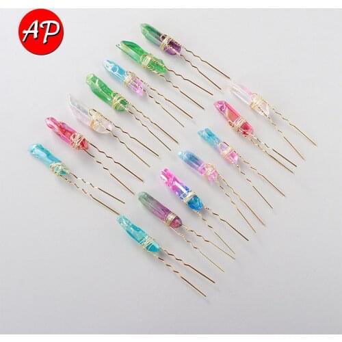 1pc Clear Quartz Electroplating Rainbow Crystal Hairpin DIY Bridal Headdress Festival Party Gift