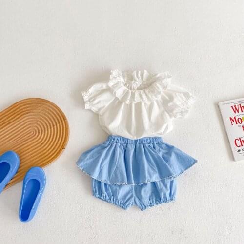 Elegant Princess Girls Lace Shirt Short Sleeve Clothes Summer Kids Skirt Shorts Baby Bloomers Children 2Pc Outfits Ropa De Nias