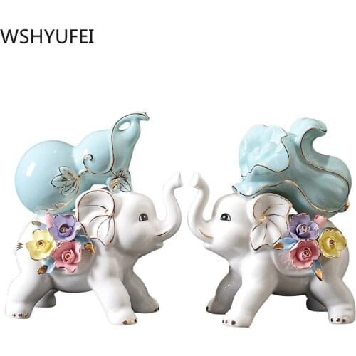 2 pcs/set Ceramic Figurines elephant Statue animal model Crafts Modern Home Decor Accessories Gift Office Table Ornament