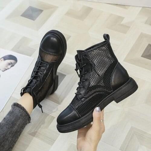 2021 Summer Mesh Boots Women Platform Ankle Boots Thick Chunky Martin Shoes Zipper Fashion Heels Brand Designers Women Boots