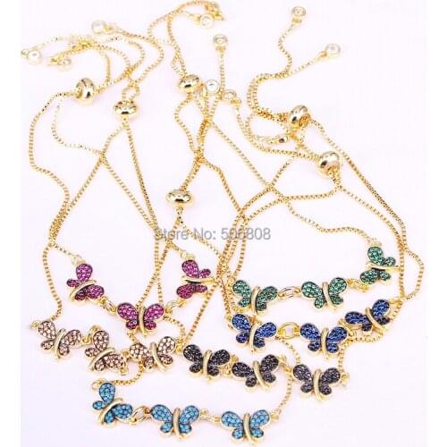 3PCS ZYZ-B6998 Micro CZ Zircon Butterfly Beads Charm Bracelet Femme Adjustable Chain Jewelry for Women Girls