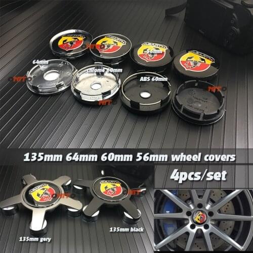 4x Grey Black 135mm 56MM 60mm 64mm Car Wheel hub caps Auto decals for Abarth 124 125 500 Badge Emblem covers Auto Decoration