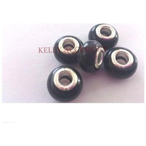 50pcs 9*14mm Black Fiberoptic Cats Eye Glass Large Hole Fit European Charm Jewelry Bracelet Necklace Beads