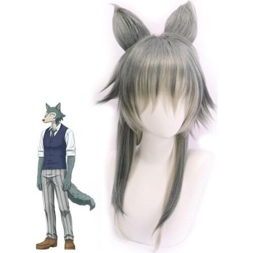 60cm Anime Beastars Cosplay Legoshi Wig Role Playing Wigs Halloween Cosplay Green Gray Hair Wig Cap