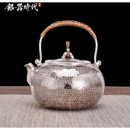 Ag999 Sterling Silver Teapot Hand-Forged Kitchen Utensils Built-in Filter Handmade Coffee Tea Pot