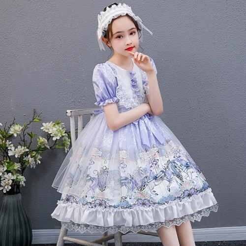 Kids Girls Lolita Style Cosplay Costumes Halloween Carnival Fancy Ball Gown Children Print Princess Dress Birthday Party Clothes