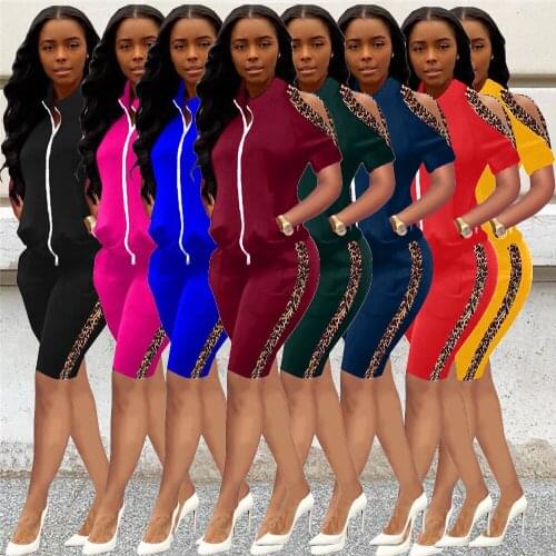 Cutubly Leopard Off Shoulder Above Knee Womens Set Short Sleeve Two Piece Set For Women Party Club Sexy Two-Piece Shorts Set