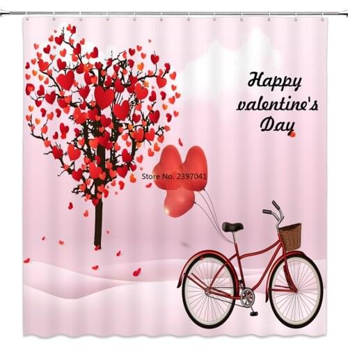 I Love You Valentine Day Design with Two Heart Characters Each Other Art Bathroom Decor Shower Curtains