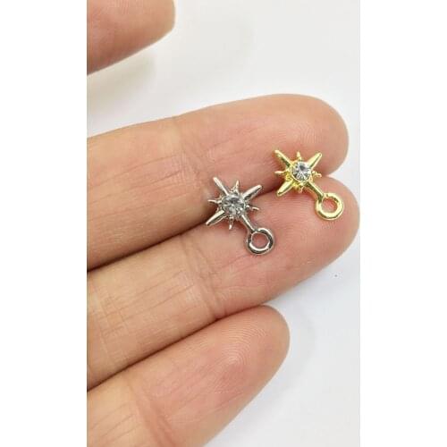 Eruifa 10pcs 8mm Star Stud Earring Connctorl Rhinestone gold/Silver plated Zinc alloy Jewelry DIY Necklace Bracelet Earrings