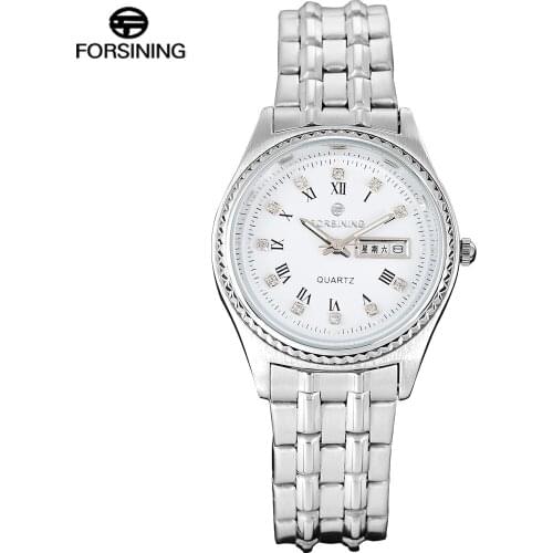 FORSINING Men Quartz Watches Auto Date Complete Calendar Stainless Steel Strap Men Watch Silver color Relogio Masculino
