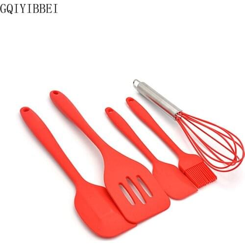 GQIYIBBEI 5 pcs Silicone Baking Kitchen Utensils Set Tool Spatula Whisk Brush Spoon Scraper Ideal for Mixing Baking Cooking