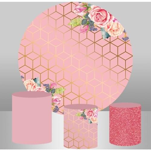 InMemory Round Circle Background Pink Flowers Wedding Photography backdrop Baby Shower Child Birthday Party Banner Vinyl
