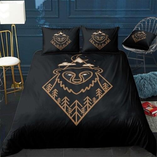 Black Mountain Bear Quilt Cover Pillowcase 3Piece Comforter Bedding Set With Pillow Case Single Double Duvet Cover Home Decora