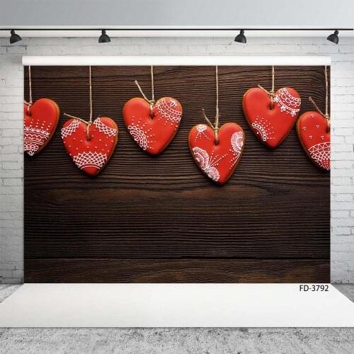 Red Heart Wooden Board Photography Backgrounds Vinyl Cloth Backdrop Photo Studio for Wedding Lovers Valentines Day Photophone