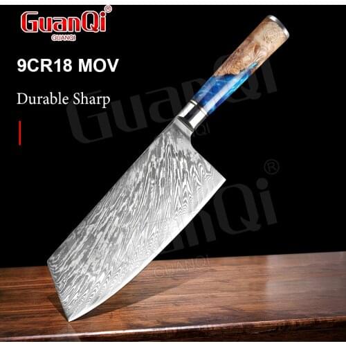 Damascus Steel Kitchen Chef Knife Resin Handle Kitchen Cleaver Knife Meat Chopping Knife Razor Sharp Chinese Slicing Knife