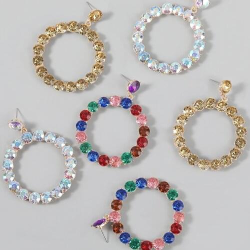 Fashion Metal Rhinestone Round Earrings Womens Popular Exaggerated Dangle Earrings Party Accessories