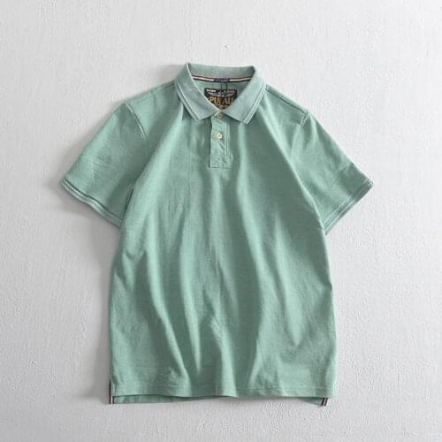 Obrix Male Square Collar Polo Short Sleeve Vintage Solid Pattern Smart Casual Basic Cotton T-Shirt For Men