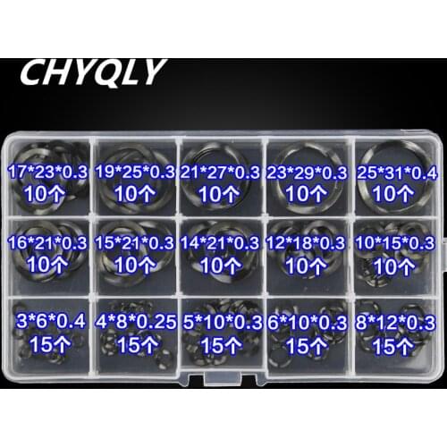 175pcs M3-M25 Black Three Wave Crest Wave Type Gasket Set Wave Washer Spring Washer kit