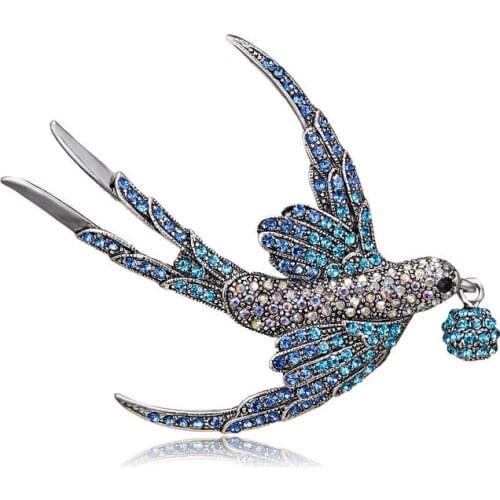 New Fashion Swallow Brooches for Women Animal Bird Crystal Rhinestones Corsage Badge Luxulry Men Shirt Scarf Lapel Pins Jewelry