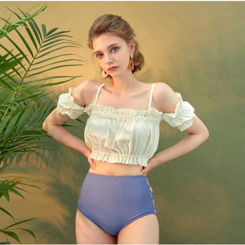 New Short-Sleeved Tube Top, Steel Ring Gathered, Pleated Elastic Design, High Waist, Cross Cutout Shorts On Both Sides, Swimsuit