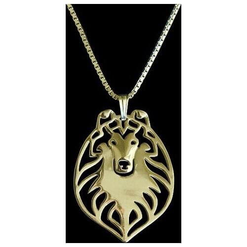Wholesale cartoon Boho Chic Alloy Rough Collie necklace Collie dog pendant jewelry golden colors plated
