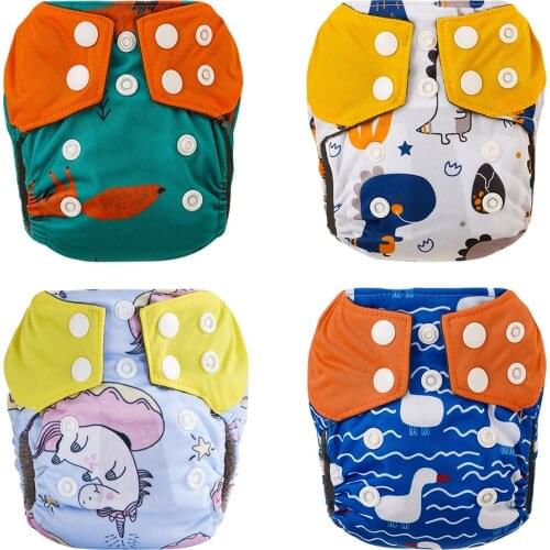 Elinfant 4 Pcs/set Newborn Baby Bamboo Charcoal AIO Cloth Diaper Nappy Protect Your Baby 's Belly Button Fit Less Than 3kg