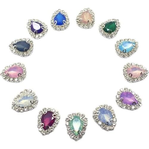 10Pcs 20*16MM Water Drop Rhinestone Resin Handmade DIY Buttons Needlework for Clothing Wedding Party Bow Decortion Accessories