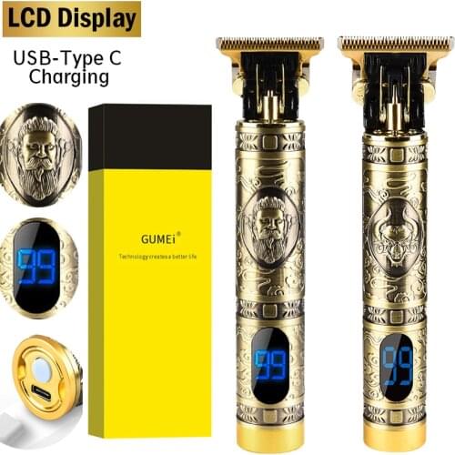 T9 Professional Digital Hair Trimmer Rechargeable Electric Hair Clipper Mens Cordless Haircut Adjustable Ceramic Blade